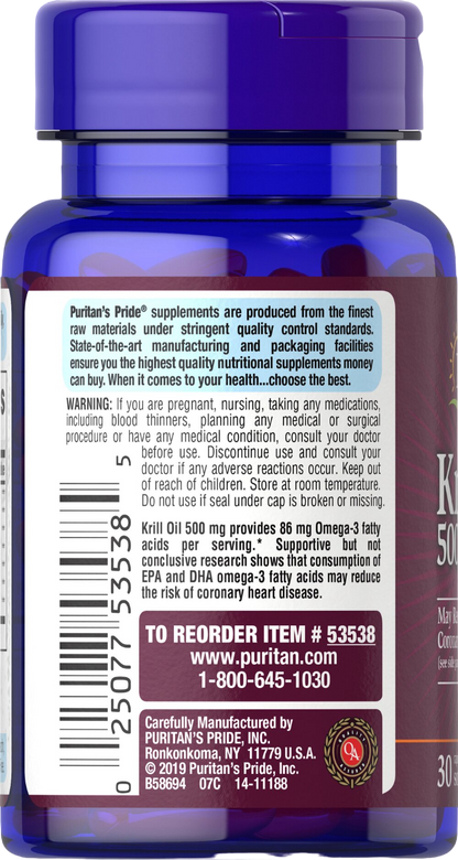 Red Krill Oil 500 mg (86 mg Active Omega-3) - Puritan's Pride®